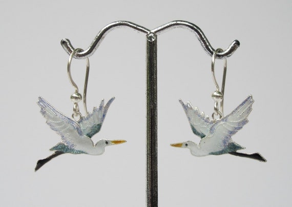 Sterling Silver Flying Heron Earrings - image 6