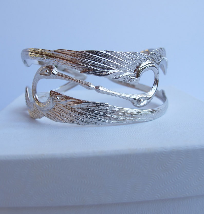 Sterling Kissing Heron Bracelet, Double Crane Cuff, Victorian Style, Heron Lover image 2