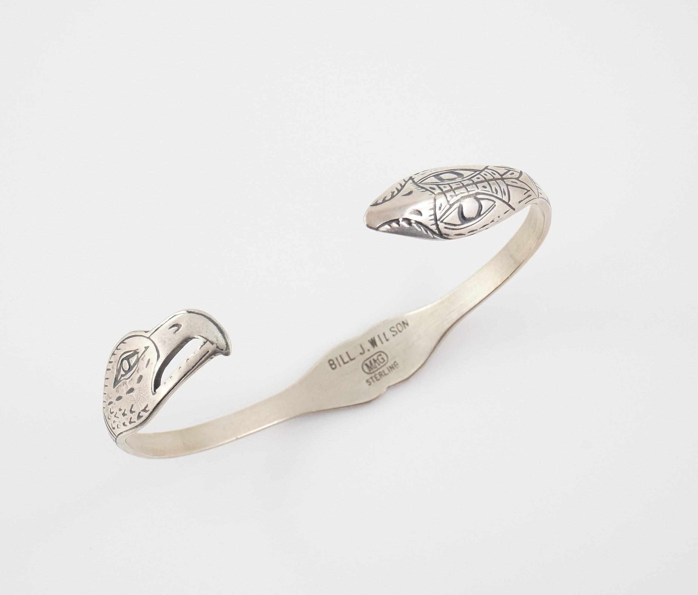 Vintage Bill Wilson Eagle and Raven Cuff Bracelet, Sterling Vintage Bill Wilson Eagle and Raven Cuff Bracelet, Sterling