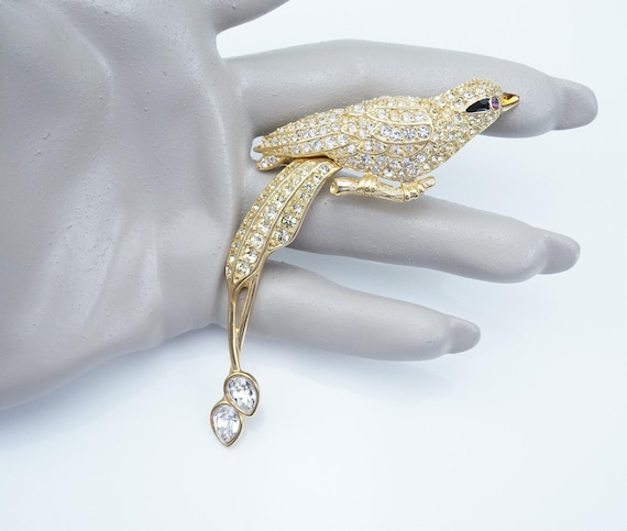 Nolan Miller Bird of Paradise Brooch, Rhinestone Bird Pin, Exotic - Main Image