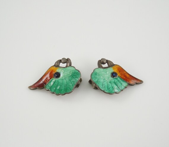 Sterling and Enamel Art Deco Cockatoo Clip-On Ear… - image 6