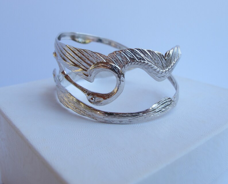 Sterling Kissing Heron Bracelet, Double Crane Cuff, Victorian Style, Heron Lover image 3