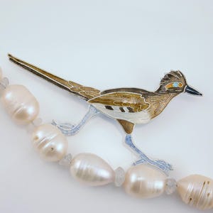 Sterling and Cloisonne Roadrunner Pin, New Mexico State Bird, Arizona, Birdwatcher Gift
