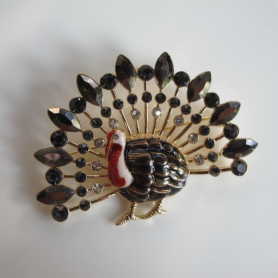 Vintage Napier Turkey Pin,  Thanksgiving Brooch, Fall Jewelry, Turkey Brooch