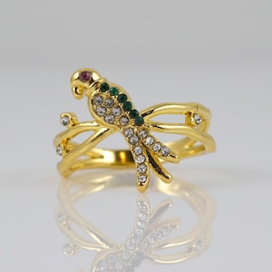 Dainty Parakeet Ring with Rhinestones, Double Band, Parrot Jewelry, Bird Lover Gift, Budgie