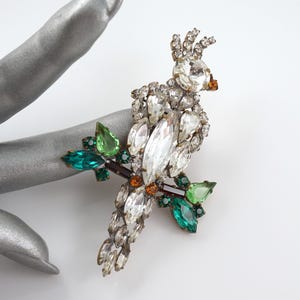 Large Vintage Czech Cockatoo Parrot Brooch, Prong Set, Handmade, Parrot Lover Gift