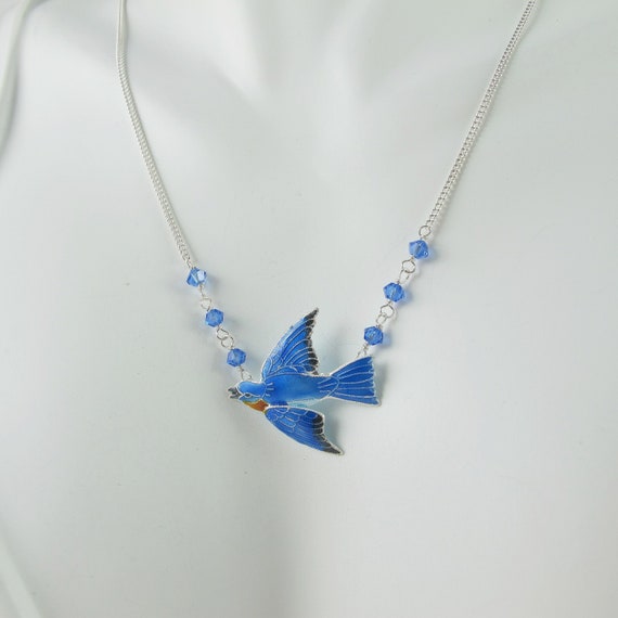 Six Enameled Bluebirds Charm Necklace Six Enameled Bluebirds Charm Necklace