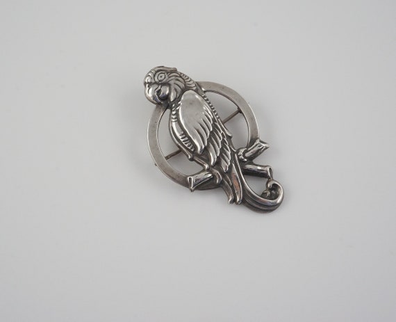 Art Deco Sterling Parrot in a Ring Brooch, Pet Pa… - image 2