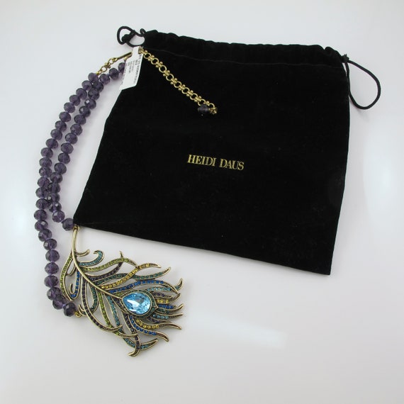 Heidi Daus Feather Necklace, Peacock, Amethyst Gl… - image 5