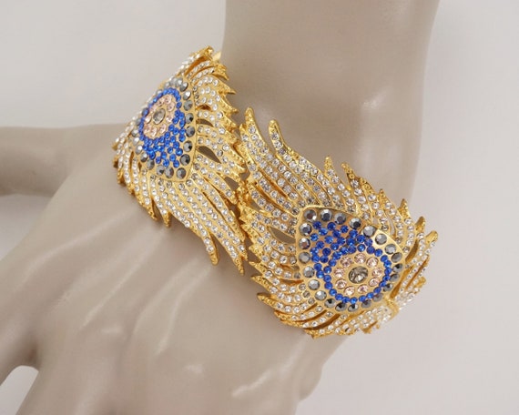 Peacock Feather Corset Cuff Bracelet in 22k Gold Leaf by Evocateur - Jewelry  By Designs