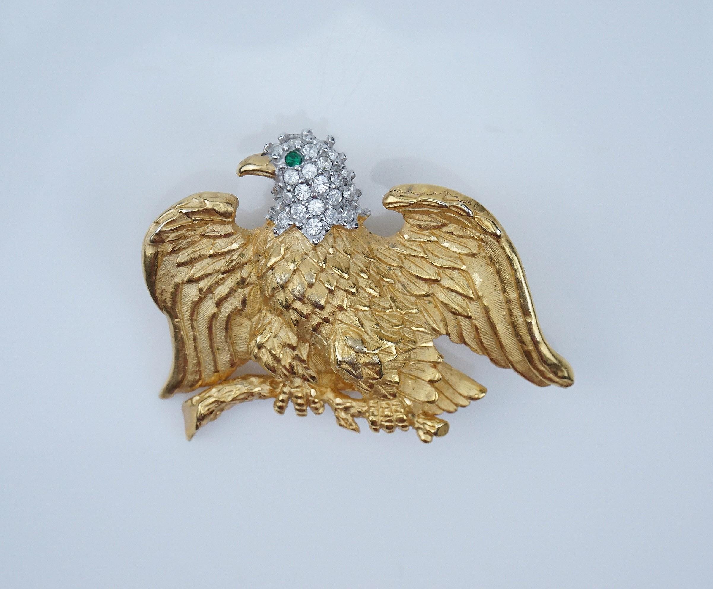 Smithsonian Eagle Brooch with Rhinestones, 4th of July Jewelry, Labor Day, American National Bird
