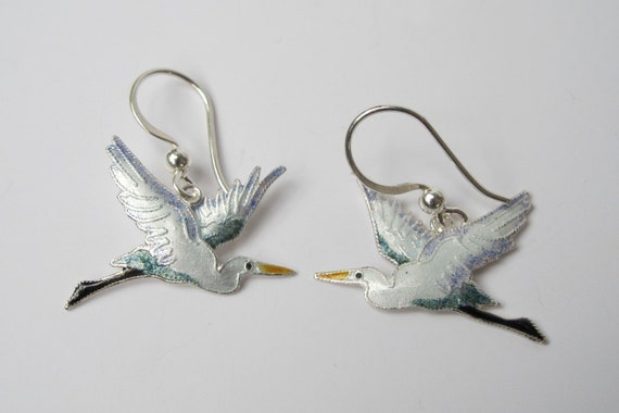 Sterling Silver Flying Heron Earrings - image 1
