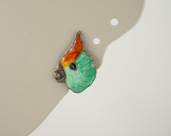 Sterling and Enamel Art Deco Cockatoo Clip-On Ear… - image 5