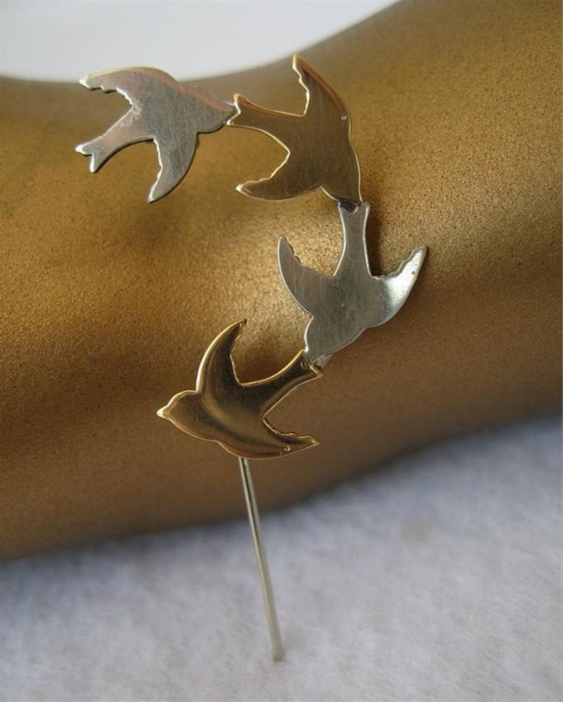 Sterling Silver and Gold Filled Birds in Flight Pin