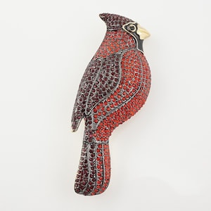 Broche de cardenal macho de Joan Rivers, prendedor de pájaro rojo, joyería navideña, regalo para observadores de aves, regalo para amantes de las aves, diseñador