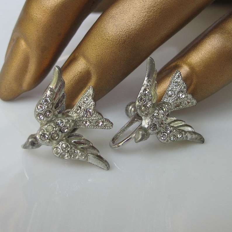 Vintage Bird in Flight Rhinestone Earrings