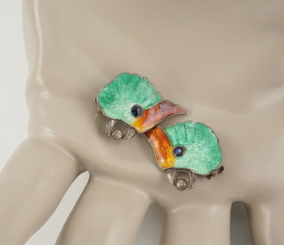 Sterling and Enamel Art Deco Cockatoo Clip-On Ear… - image 7
