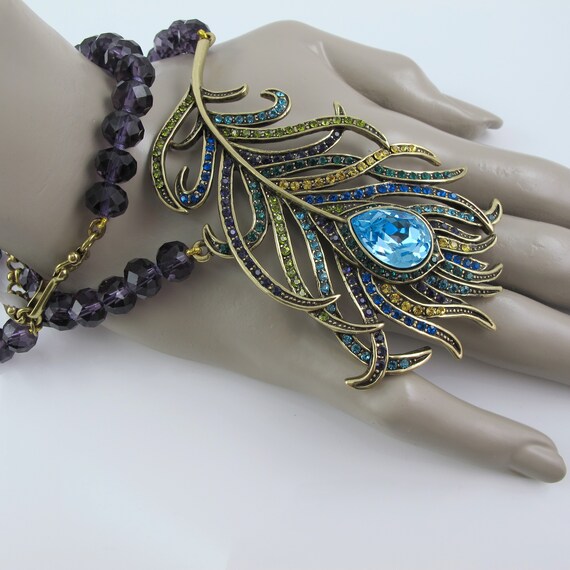 Heidi Daus Feather Necklace, Peacock, Amethyst Gl… - image 7
