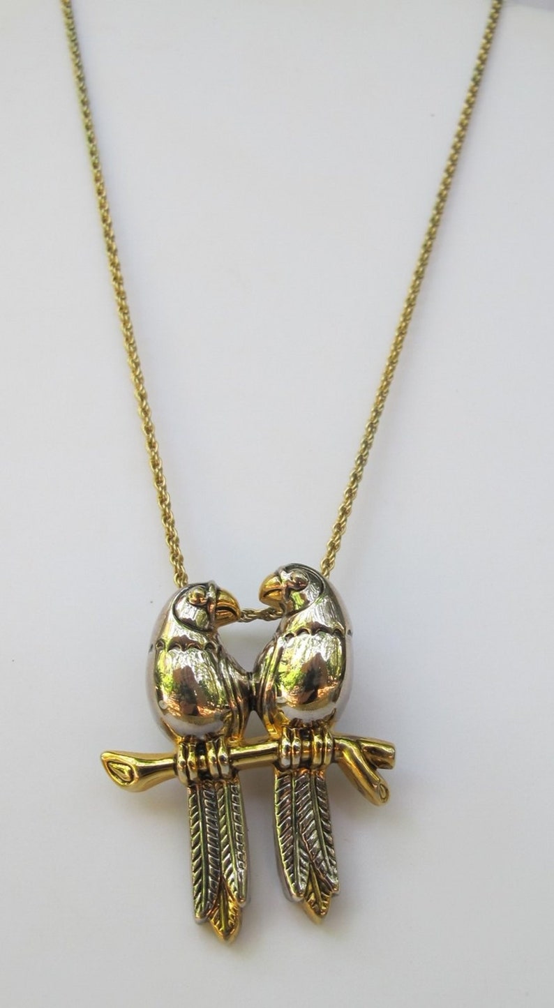 Vintage Parrot Lovebird Pair Brooch Pendant Combo Etsy