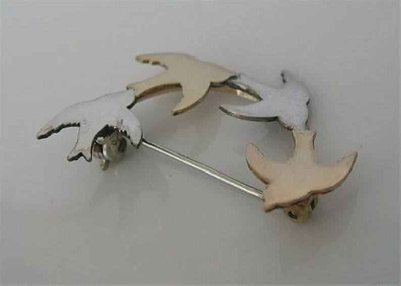 Sterling Silver and Gold Filled Birds in Flight Pin