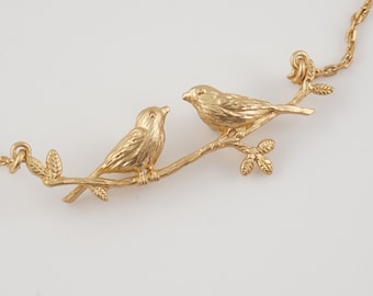 Two Birds on a Branch Necklace, Silver Plate ONLY, Best Friends, Two Friends, Birdwatcher Gift, Bird Lover