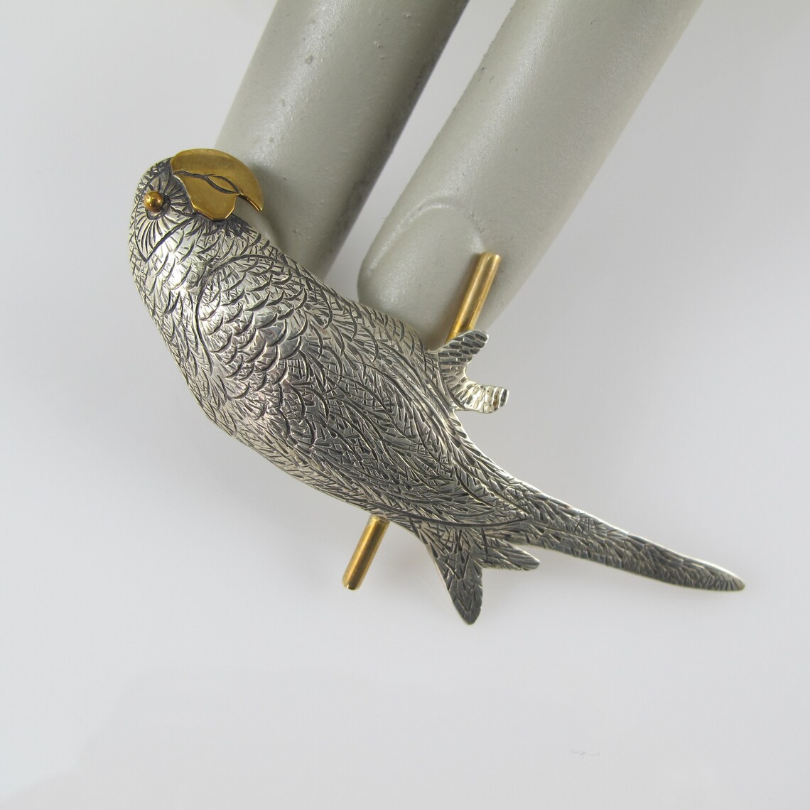 Sterling and Brass Macaw Parrot Pin Courtney Designs Hand Etsy