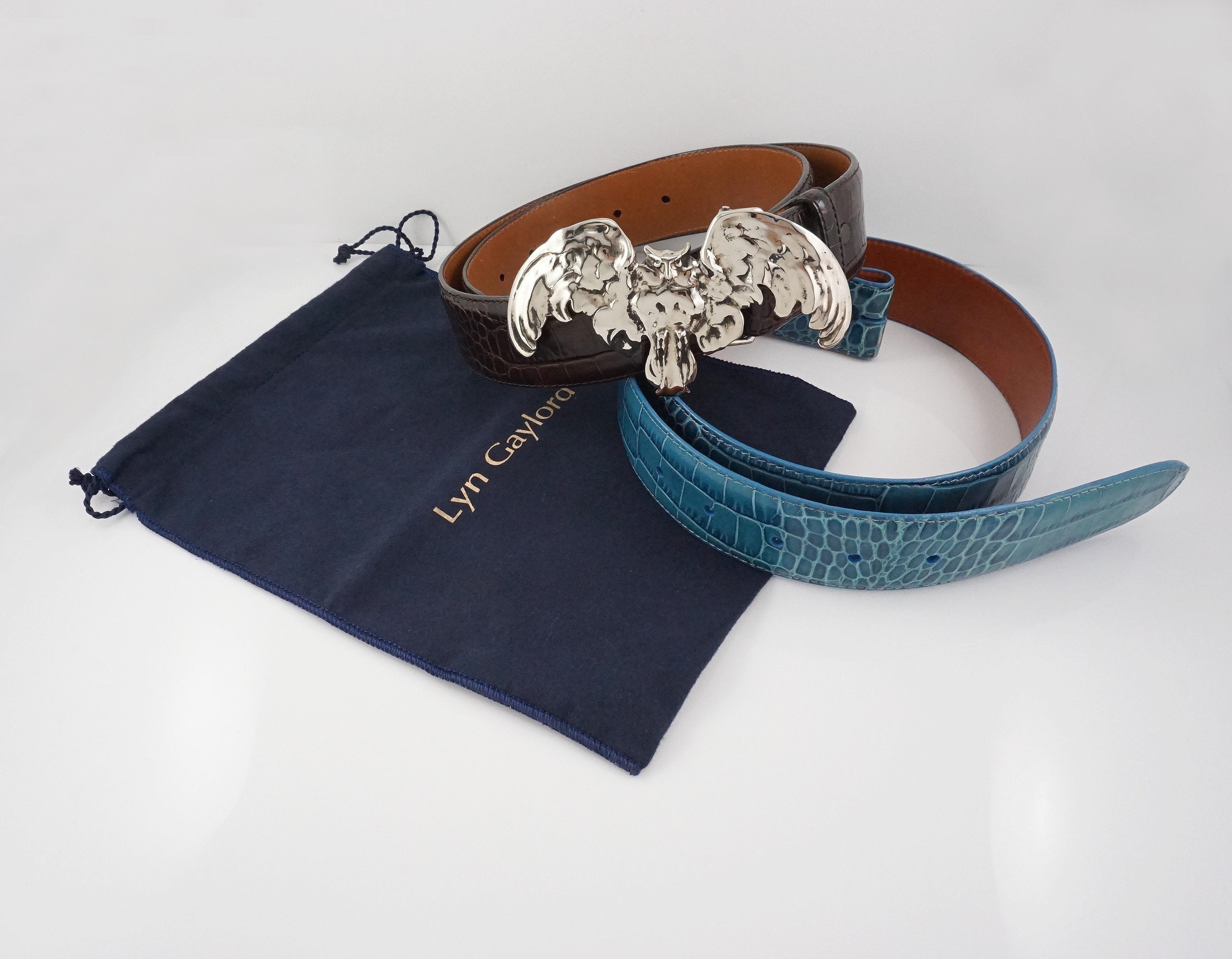 Lyn Gaylord Horned Owl Leather Belt Set, Size Medium 