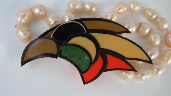 Vintage Artisan Celluloid Bird Head Pin - image 2
