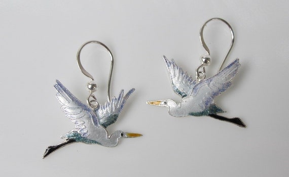 Sterling Silver Flying Heron Earrings - image 4