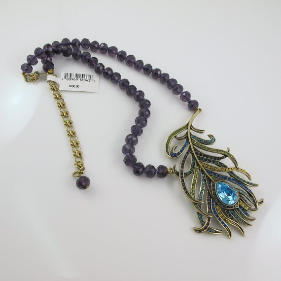 Heidi Daus Feather Necklace, Peacock, Amethyst Gl… - image 3