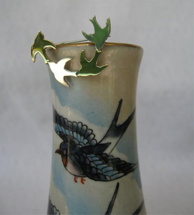 Sterling Silver and Gold Filled Birds in Flight Pin