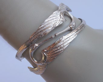 Sterling Kissing Heron Bracelet, Double Crane Cuff, Victorian Style, Heron Lover