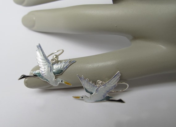 Sterling Silver Flying Heron Earrings - image 2