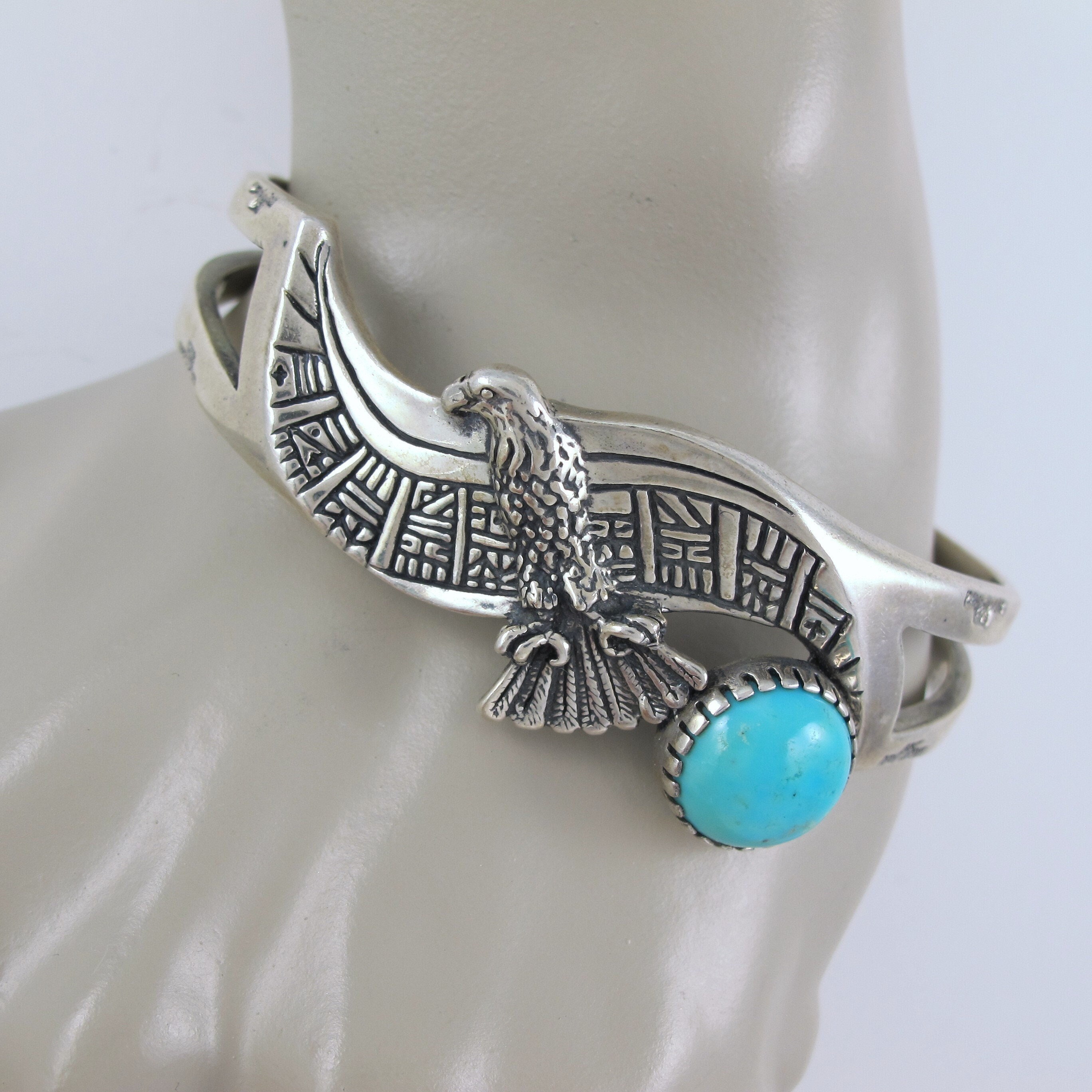 Sterling Carolyn Pollack Eagle Cuff Bracelet Turquoise - Etsy 日本