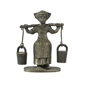 Pewter miniature Dutch girl with water buckets