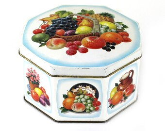 Can with fruit décor octagonal