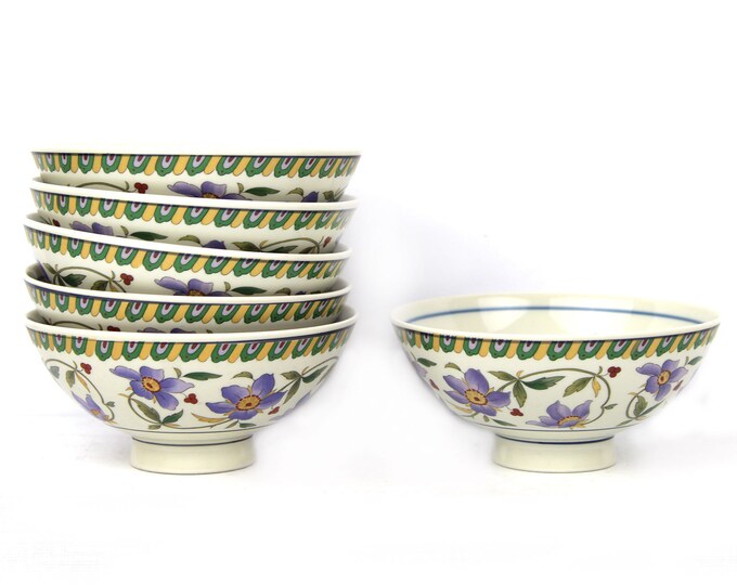 Set of 6 Beautiful Rice Bowls Japanese Rice Bowls Floral Etsy