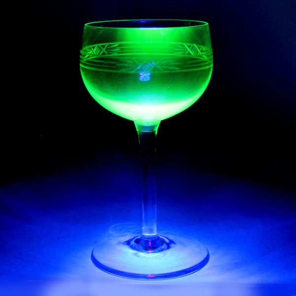 Uranium glass cut on a foot for liqueur