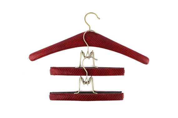 2 Pants Hangers and 1 Coat Hanger Vinyl Red Turtle Skin Style 60 s