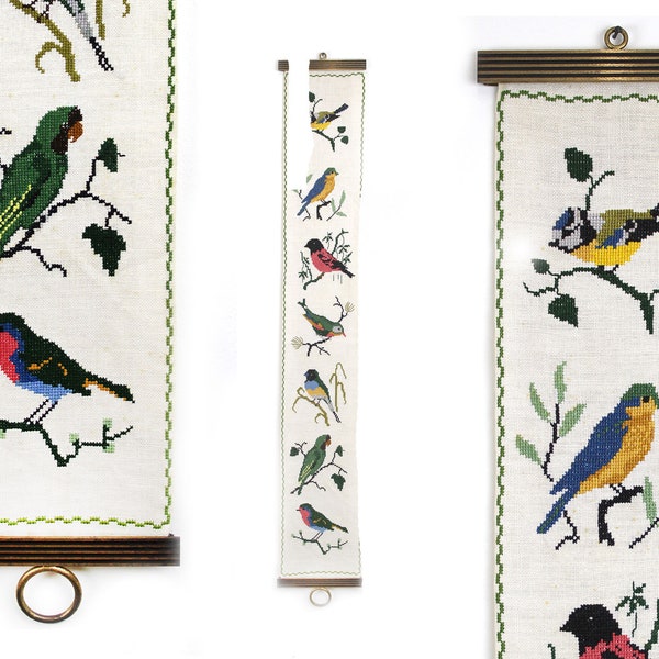 Schellekoord with 7 birds embroidered wall decoration