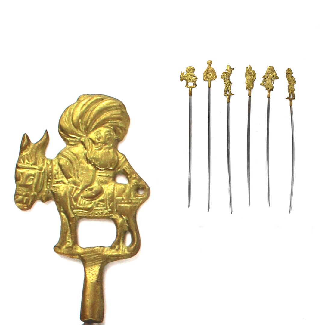 6 Grill Skewers With Brass Figures Turkey BBQ Kebab Etsy New Zealand