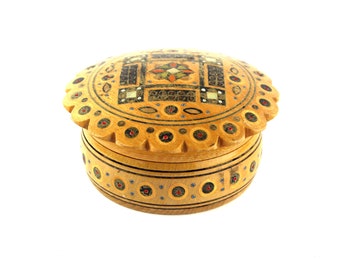 Vintage wooden jewelry box from Ukraine with mother-of-pearl inlay