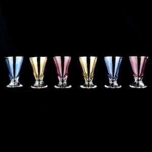 6 vintage aperitif glasses - colored crystal with iridescent shine, small shot glasses