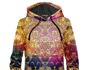 Pineal Metatron (Front/Back) Vibrant Psychedelic Geometric Cosmic 3D Graphic Print Long Sleeve Pullover Hooded Women's Sweater Dress