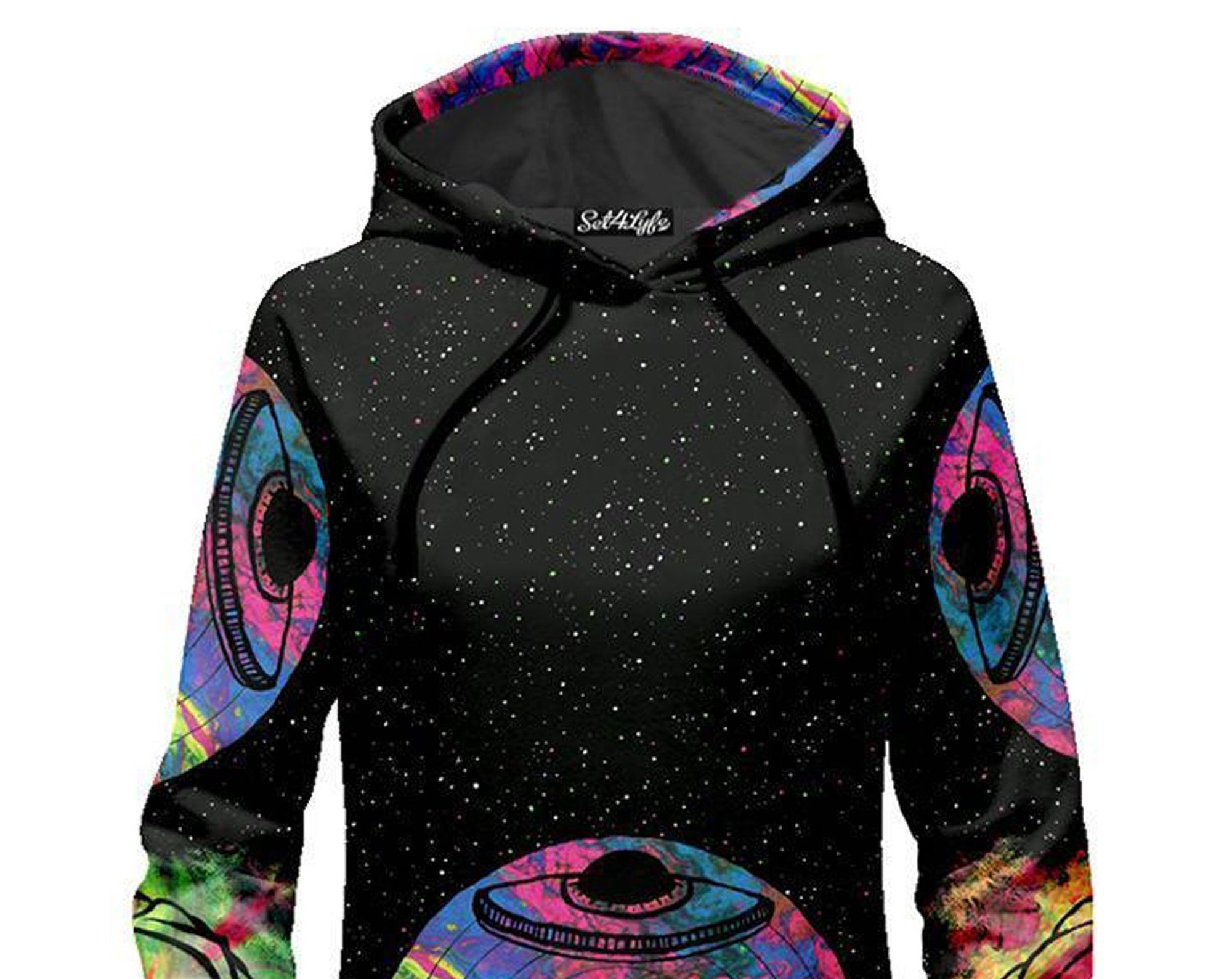 Discover Alien Meditate Galactic 3D Graphic Print Long Sleeve Pullover Hooded