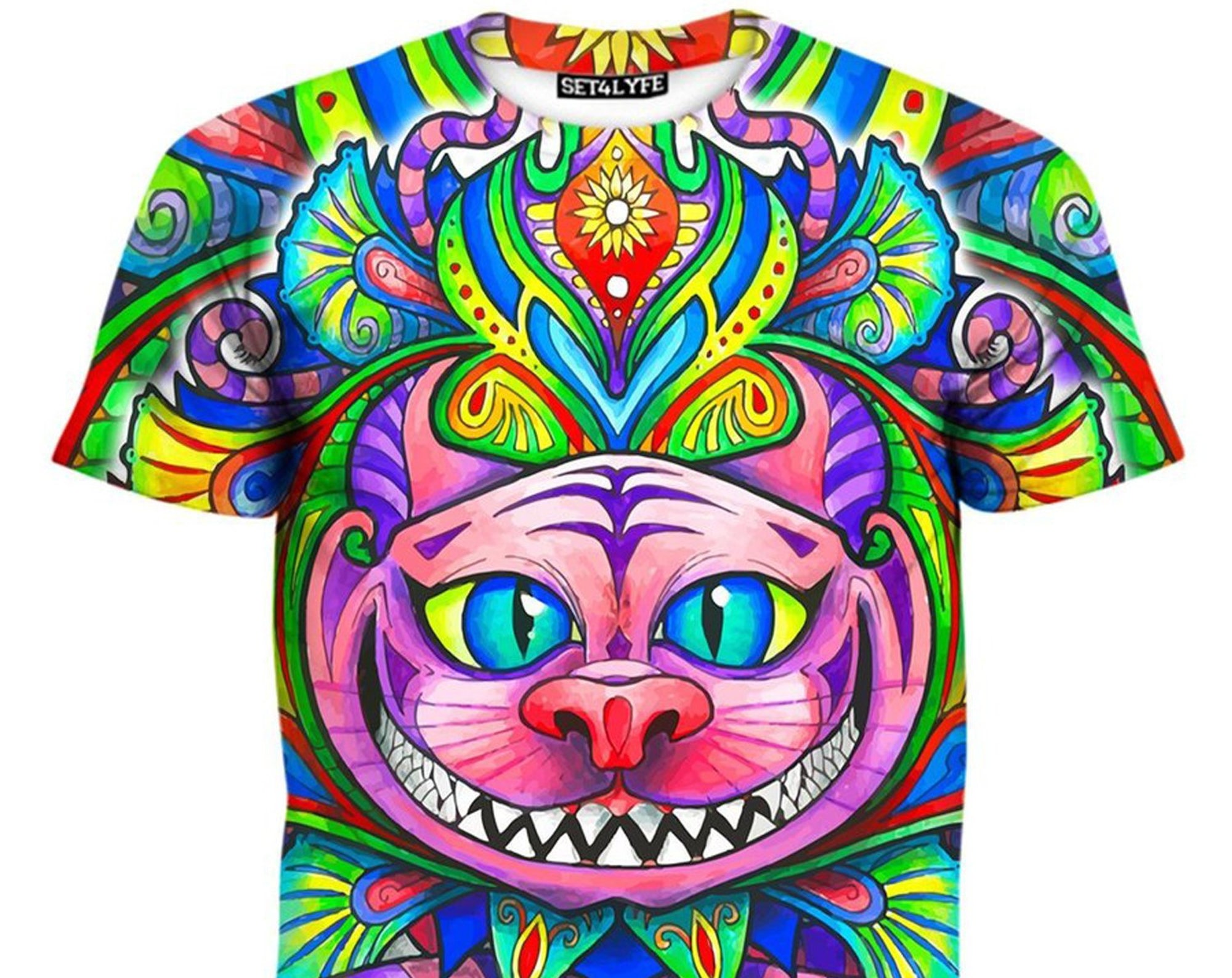 Discover Cheshire Cat Geometric Psychedelic Colorful Vibrant Animal 3D Graphic T-Shirt
