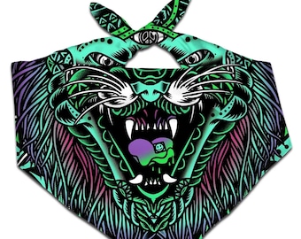 Acid Tiger Psychedelic Colorful Vibrant Unisex Head Wrap, Headband, Neck warmer, and Rave Mask Bandana