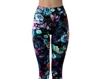 Neverland Floral Colorful and Vibrant All Over Print Graphic Stretchy Leggings for Exercise, Yoga, Gym, Raves, and Festivals
