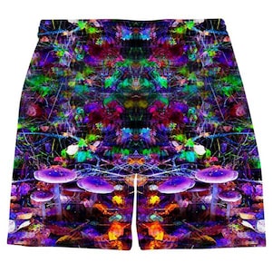 Shroomz Psychedelic All Over Graphic Print Drawstring Men's Shorts for Raves, Festivals, and Streetwear