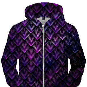 Galactic Dragon Scale Geometric Psychedelic Colorful Vibrant Unisex (Front/Back) 3D Graphic Print Long Sleeve Zip-Up Hoodie